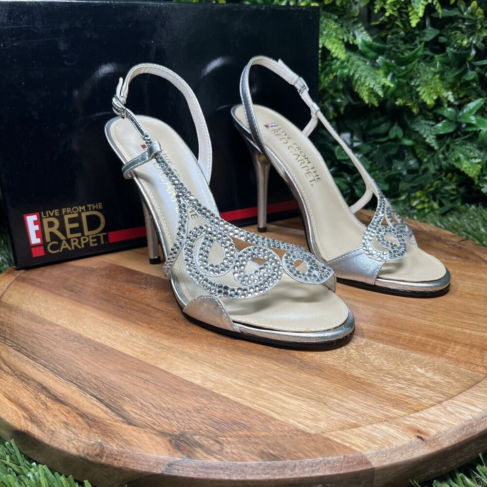 E! Live‎ From The Red Carpet Heels Women’s 8.5 Silver Dress Bridal Sandals 1662 - Picture 9 of 16
